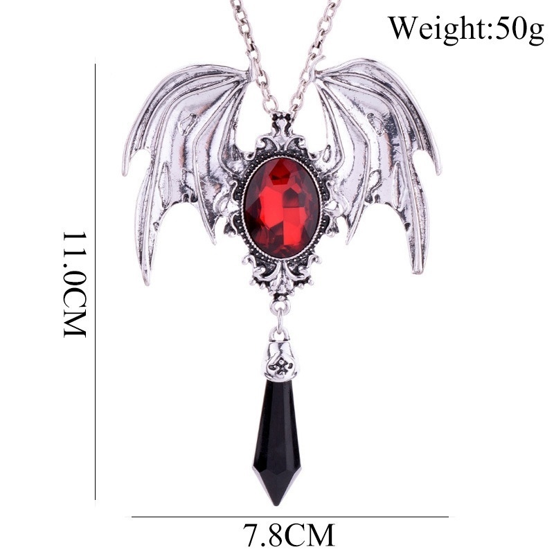 Kalung Liontin Kelelawar Bahan Stainless Steel Aksen Kristal Permata Gaya Vintage Punk Gothic Untuk Wanita