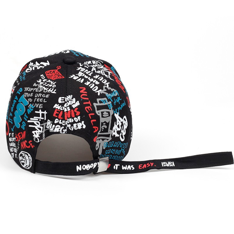 Topi Baseball Adjustable Motif Graffiti Gaya Hip Hop Untuk Pria Dan Wanita