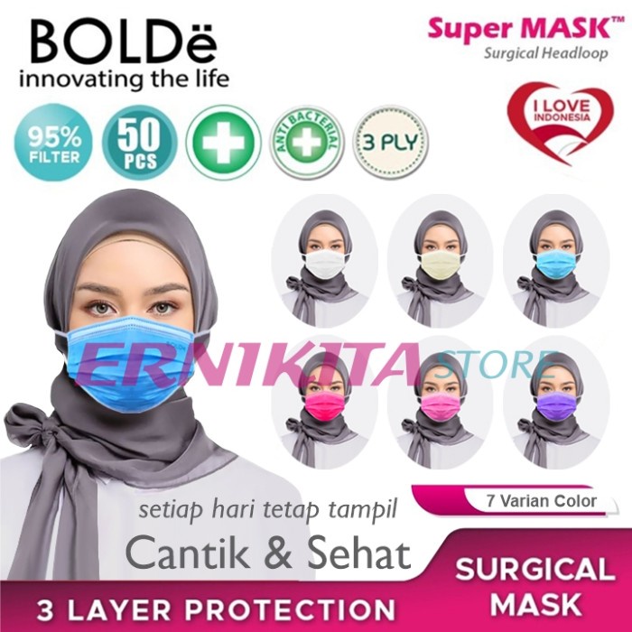 Masker - Bolde Surgical Mask Hijab 3 Ply Masker Medis Headloop Izin Depkes