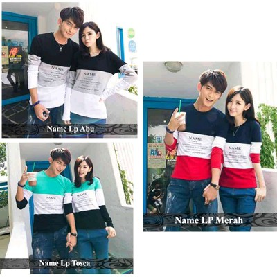baju couple lengan panjang keren kaos pasangan tanpa gambar simple Name LP