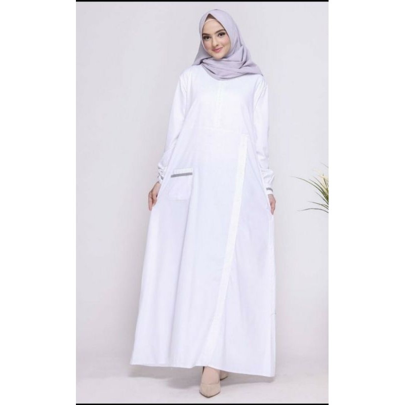 GAMIS PUTIH Modern Gamis Syari Gamis wanita Putih Polos terbaru Gamis Putih Murah Gamis manasik 2021-Nibras
