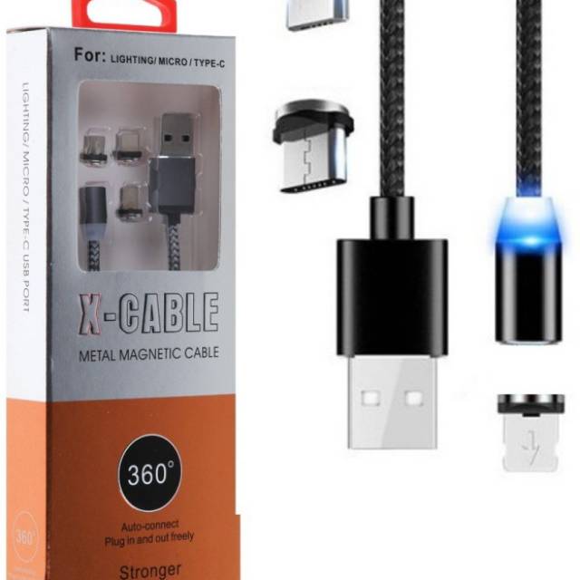 KABEL DATA MAGNETIC 3in1 360° for Micro USB, Type C, Lightning Iphone