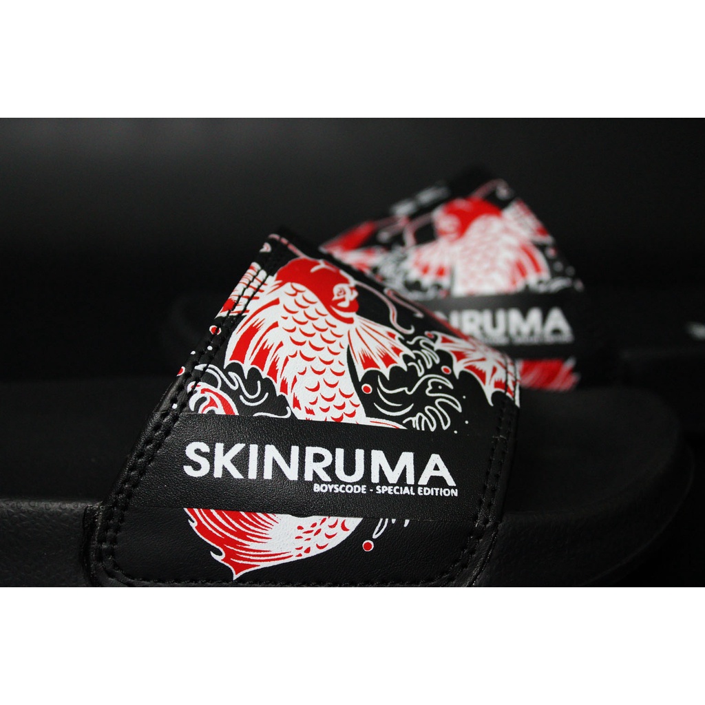 Sendal Selop Pria Wanita Distro Boyscode X Skinruma Red Koi Fish / Sendal Slip On Pria / Sendal Slide Pria / Sendal Slop Pria