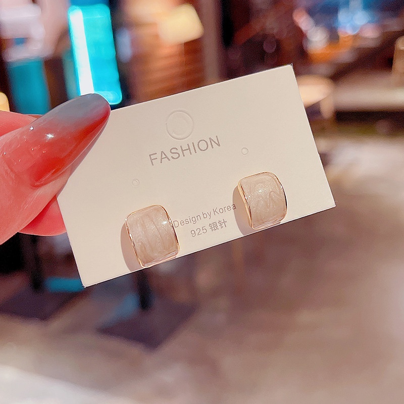 Shuling S925 silver needle Korean version New Design Drip Glaze White Earrings Female Geometric Earrings