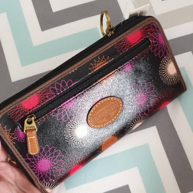 DOMPET FOSSIL KEYPER ZIP CLUTCH RED MULTI ORIGINAL