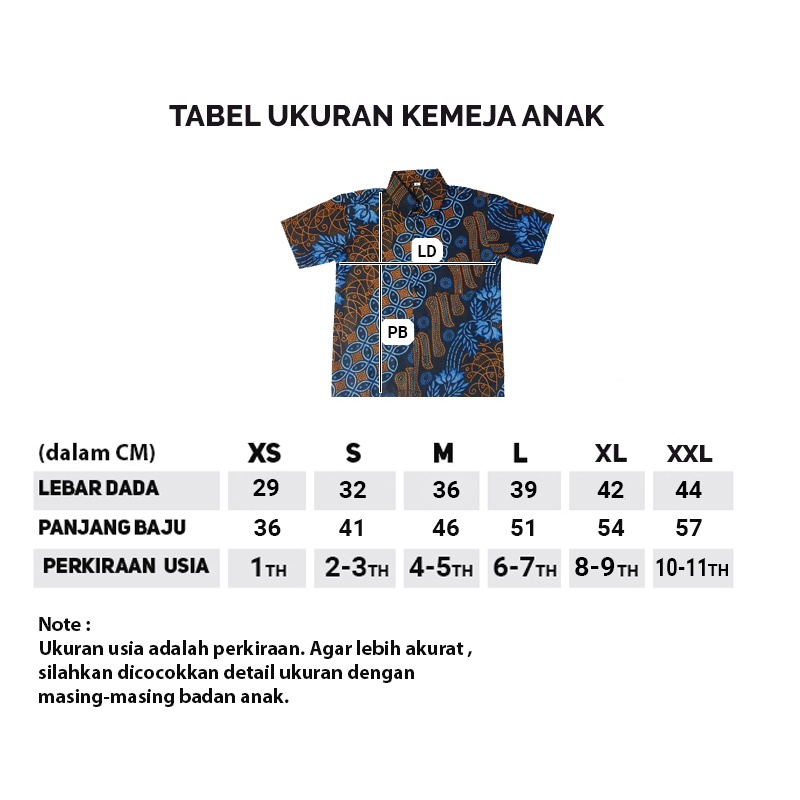 Kemeja Batik Anak Imut Lucu  1 - 10 Tahun