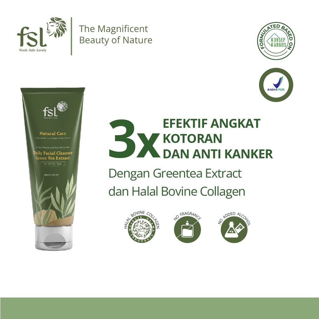FSL Daily Facial Cleanser Gentle Facial Wash dengan Collagen Greentea Extract Tea Tree Oil Niacinami