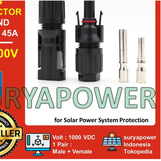 ❂ MC4 CONNECTOR ROUND 45A 60A 80A 1000 VDC MALE+FEMALE IP67 - SURYAPOWER - MC4 60A ℗
