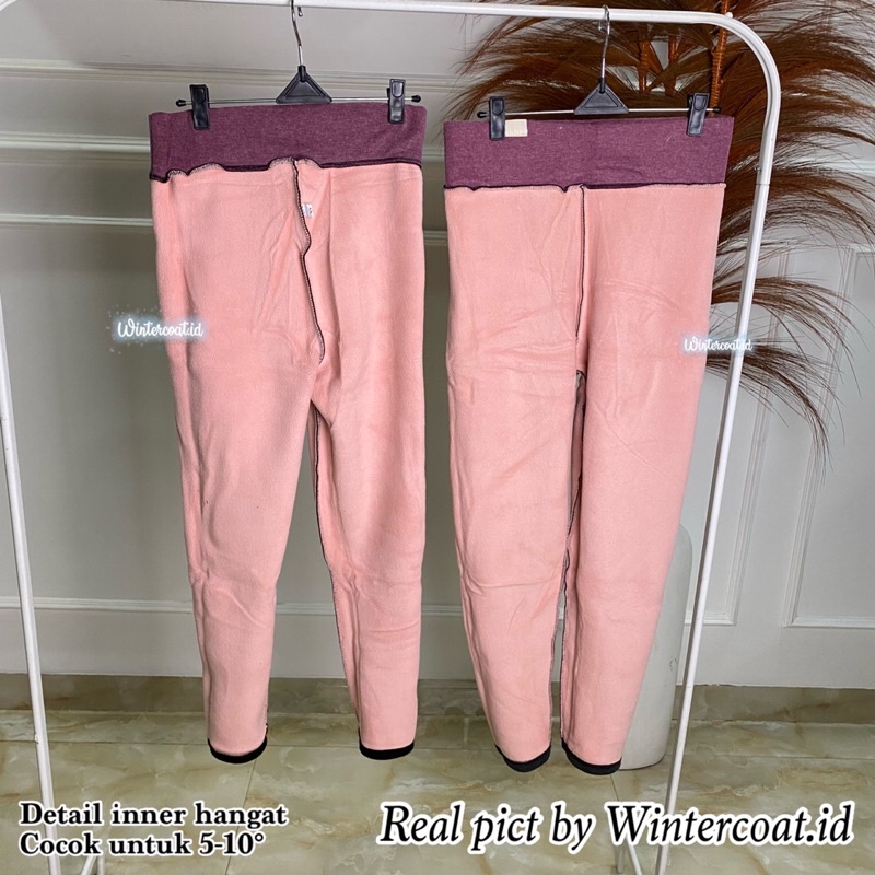 Legging winter celana thermal wanita musim dingin bawahan hangat pant dalaman warm domba import pink