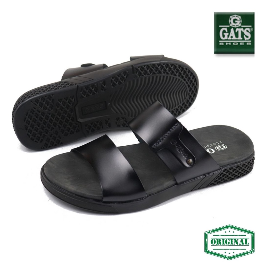 Sandal Pria Sandal Slide GATS LS 202 Hitam Original Kulit Asli Terbaru Model Trendy