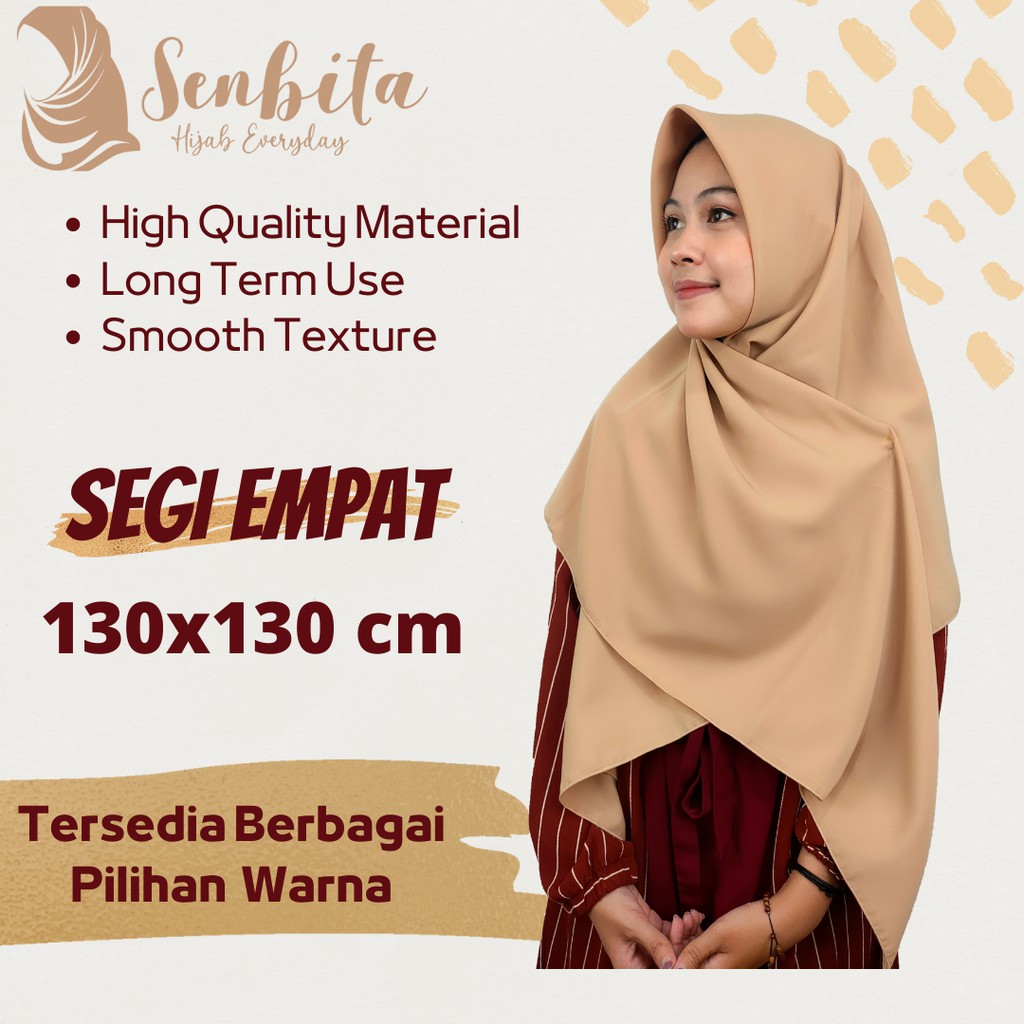 Senbita Hijab 130x130 Bahan Wolfis Premium Jilbab Square Woolpeach Kerudung Segi Empat Syar'i-1