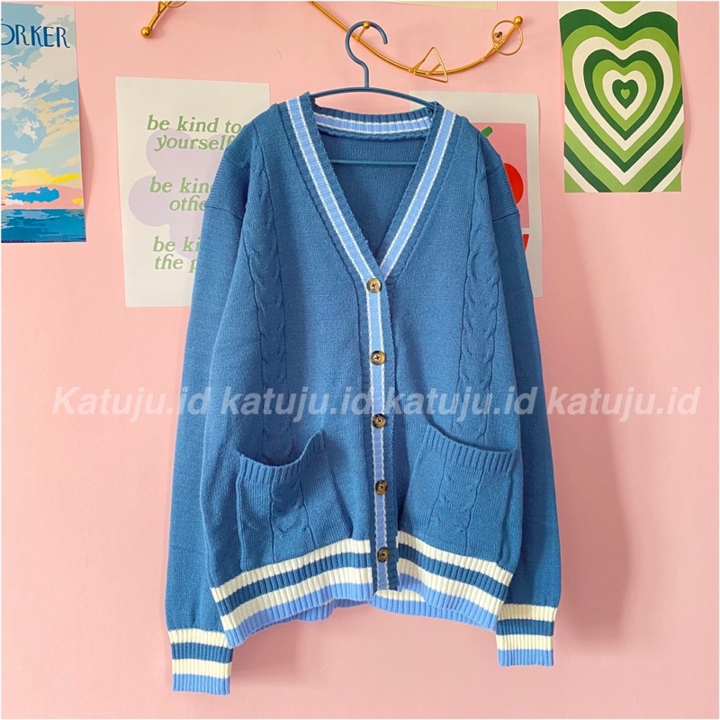 CARDIGAN RAJUT OVERSIZE KOMBINASI WARNA CABLE POCKET