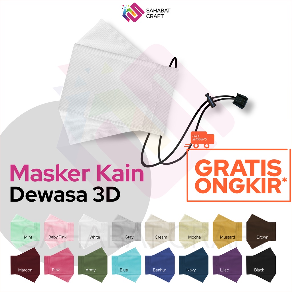 MASKER KAIN 3D | STOPPER KALUNG MASKER/EARLOOP/HEADLOOP HIJAB FRIENDLY QUALITY NEW COLOR | KF94