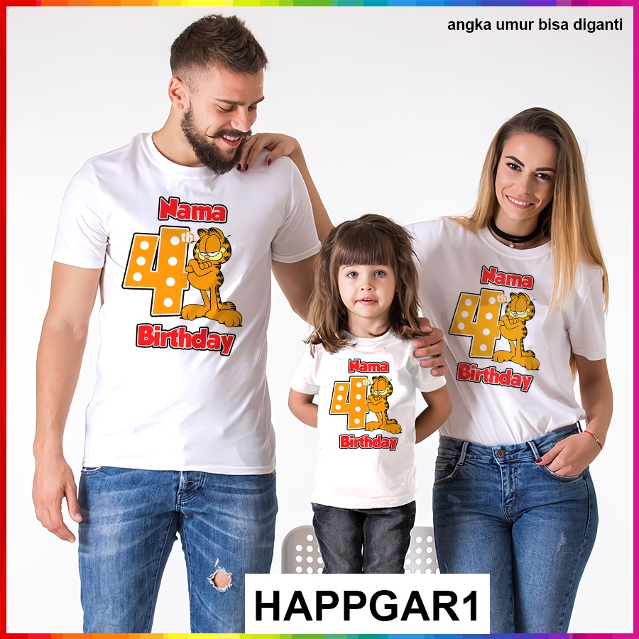 Baju Kaos ANAK DAN DEWASA GARFIELD COUPLE (FREE NAMA)