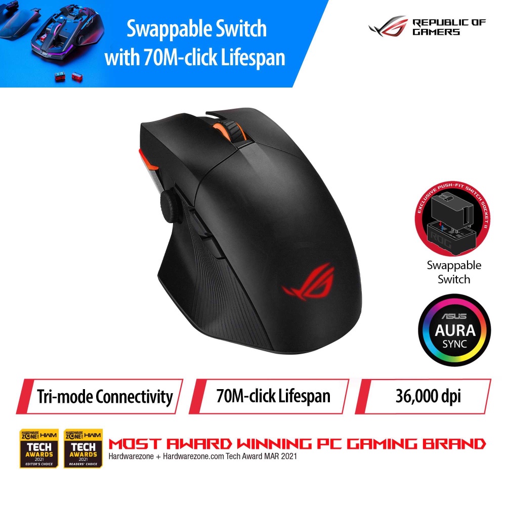 ASUS ROG Chakram X wireless RGB gaming mouse with next-gen 36,000 dpi
