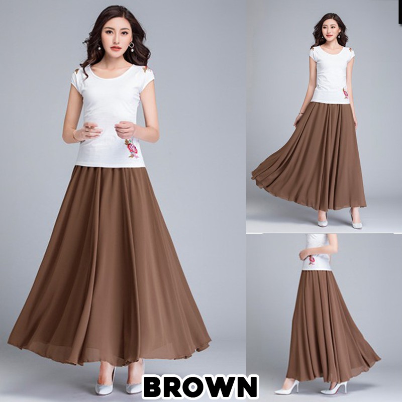 1105 Maxi Flare Chiffon Skirt Rok Panjang