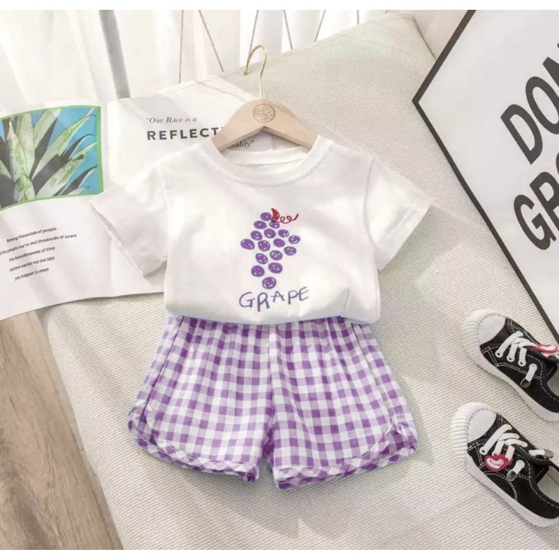 setelan baju anak perempuan terbaru 1-5 tahun motif buah