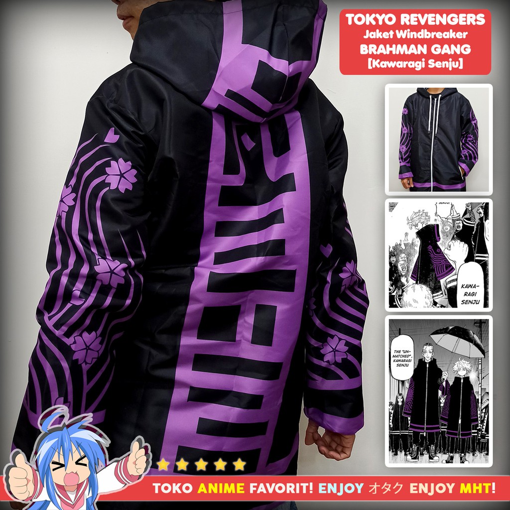 Jaket Anime Full Print Windbreaker Tokyo Revengers Brahman Gang Senju Kawaragi Waterproof