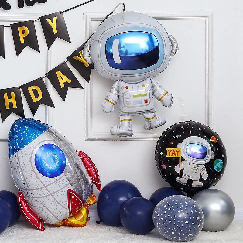 1pc Balon Foil Bentuk Roket Astronot 3d Untuk Dekorasi Pesta Ulang Tahun Anak