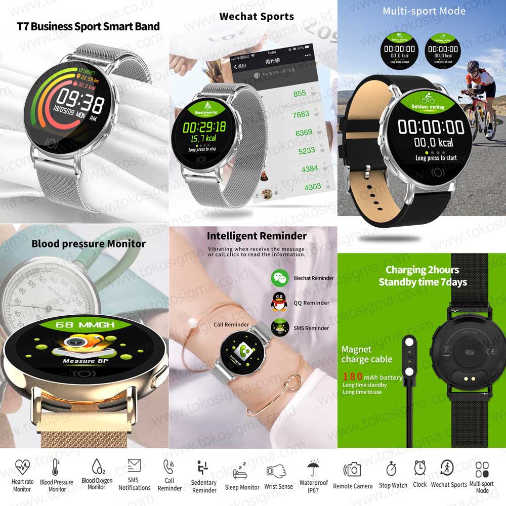 Bracelet Smart Watch WearFit T7 Health O2 blood pressure App Reminder - strap stainless Magnet
