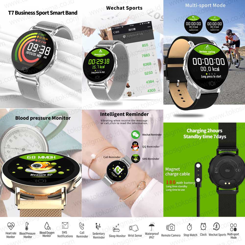 Bracelet Smart Watch WearFit T7 Health O2 blood pressure App Reminder - strap stainless Magnet