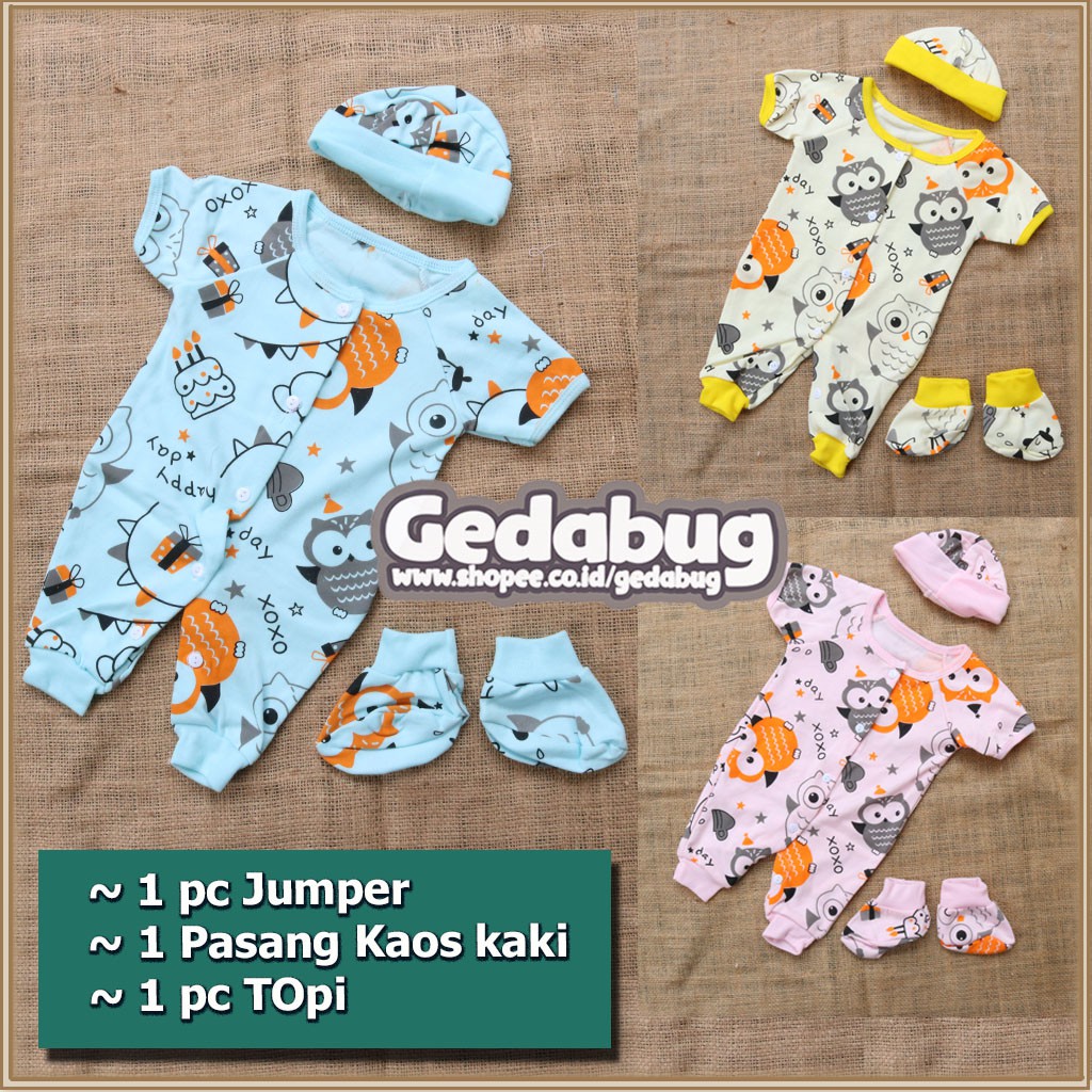 Setelan Anak LITTLE J Baby New Born | setelan Jumper Bayi + Topi + Kaos kaki | Motif Lucu