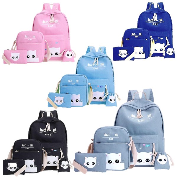 Should Bag 4in1 - Tas Ransel Sekolah Anak Wanita Dan Pria Terbaru 2021 Kekinian Motif Carakter Kucing Malu Korean Style Murah