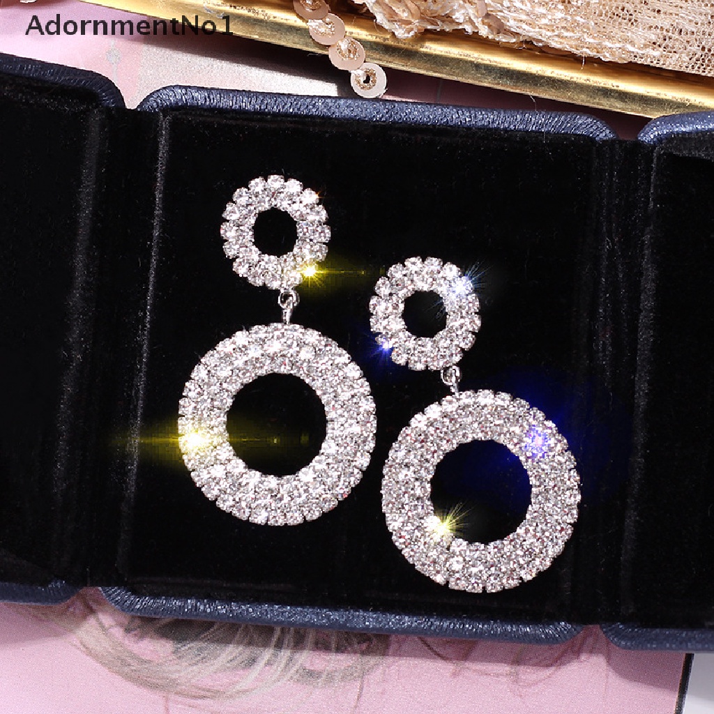 (AdornmentNo1) Anting Bulat Geometri Aksen Kristal Mewah Untuk Perhiasan Wanita / Pernikahan / Hadiah