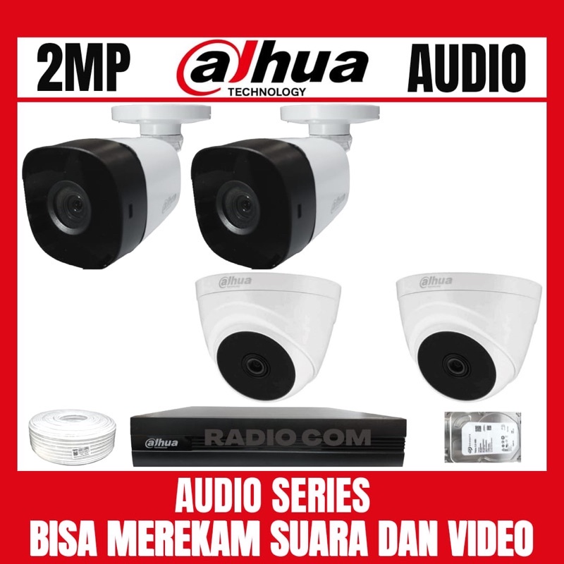 PAKET CCTV DAHUA 2MP 4 CHANNEL 4 CAMERA AUDIO BISA MEREKAM SUARA DAN VIDEO