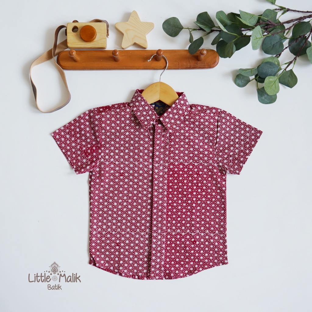 Kemeja Batik Anak Lengan Pendek By Little Malik Batik, Garutan Organik, Warna Marun