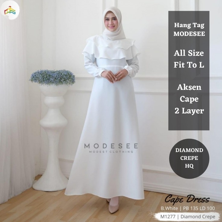 GAMIS PUTIH POLOS MANTEL SUSUN WANITA MUSLIM M1130, GAMIS UMROH HAJI