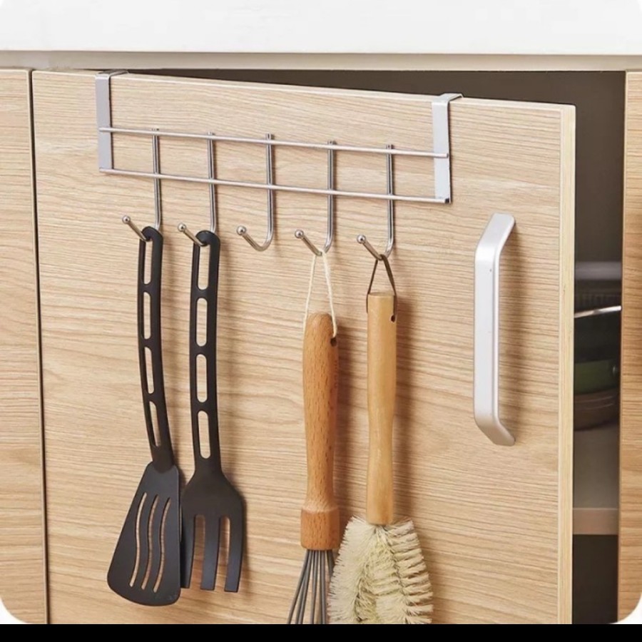 Hanger stainless door hook gantungan baju lap alat dapur tanpa paku on