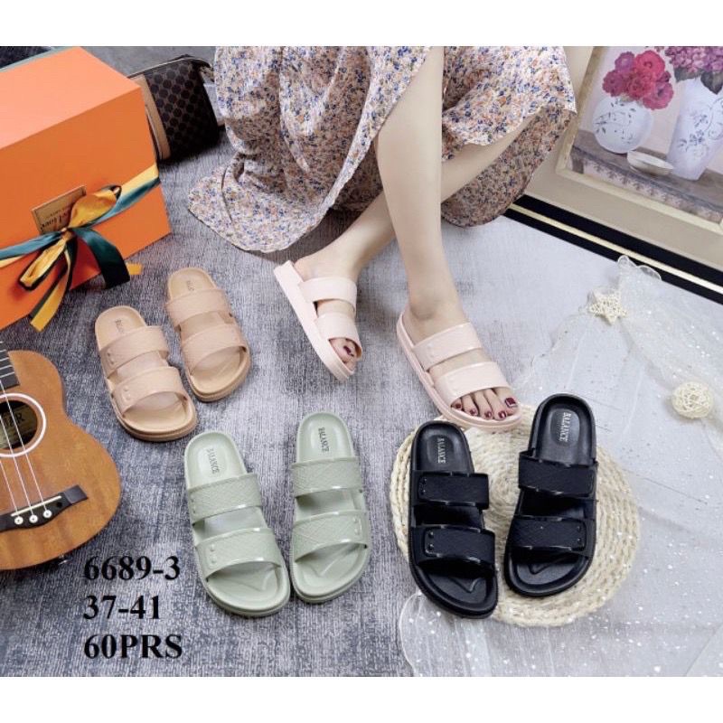 Sandal Jelly Slop Balance 6689 Sandal Slop Ban Dua Kancing Tebal 3 cm Terbaru