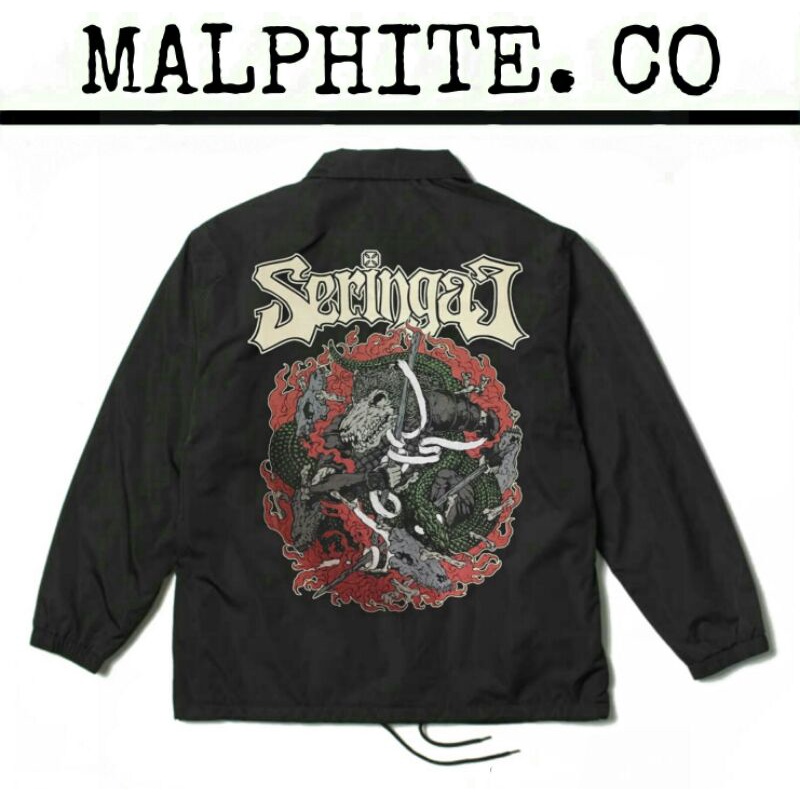 Coach Jacket Seringai Windbreaker Motif Logo Band Musik Merch Metal Punk Rock And Roll Hitam Pria Wa