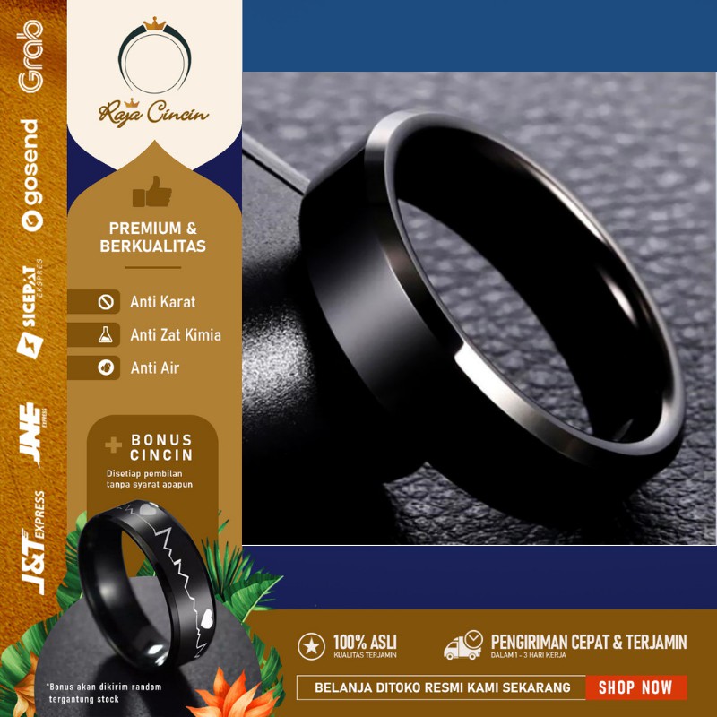 Cincin Pria Titanium Wanita Hitam Perak Polos