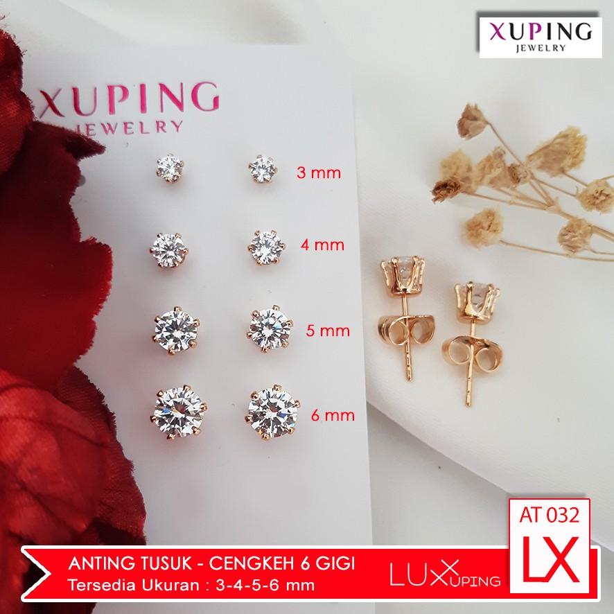 AT 032 Anting Xuping Soliter Cengkeh Gigi 6 Anting Berlian Imitasi Giwang Mata Satu Model Cangkang Cengkeh Subang Kristal Luxx Xuping