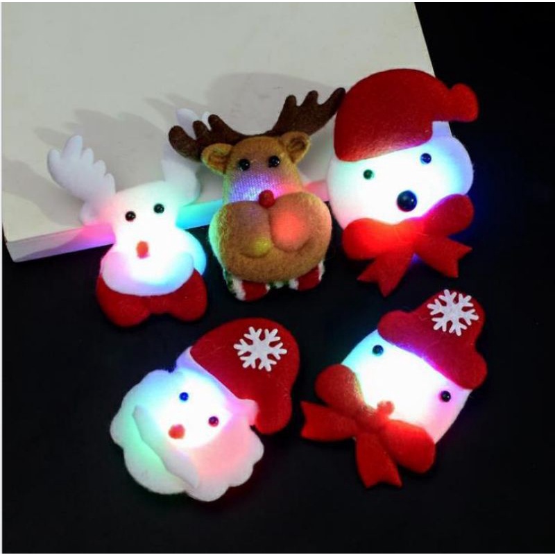 hokkiterus21 Pin bros led snowman rusa santa claus dekorasi natal nyala lampu christmas