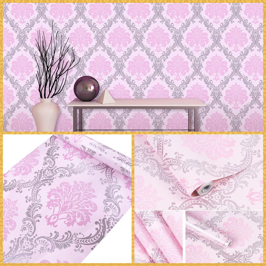 Wallpaper Dinding GH025 9 M Wallsticker Pink Silver Sticker Dinding Batik HOME WALLPAPER SHOP