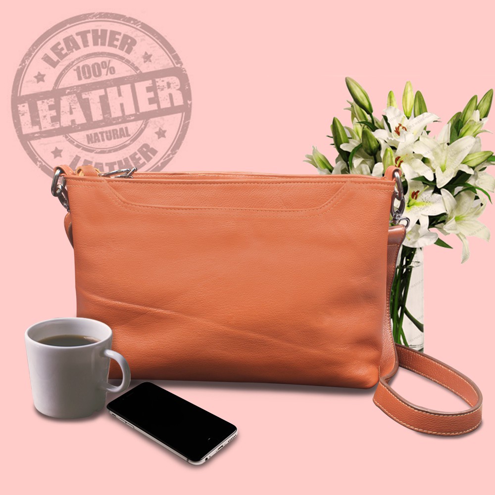 Sling Bag / Tas Selempang Wanita Fashion QI LEATHER bahan Kulit Sapi ASLI Kode : SC01