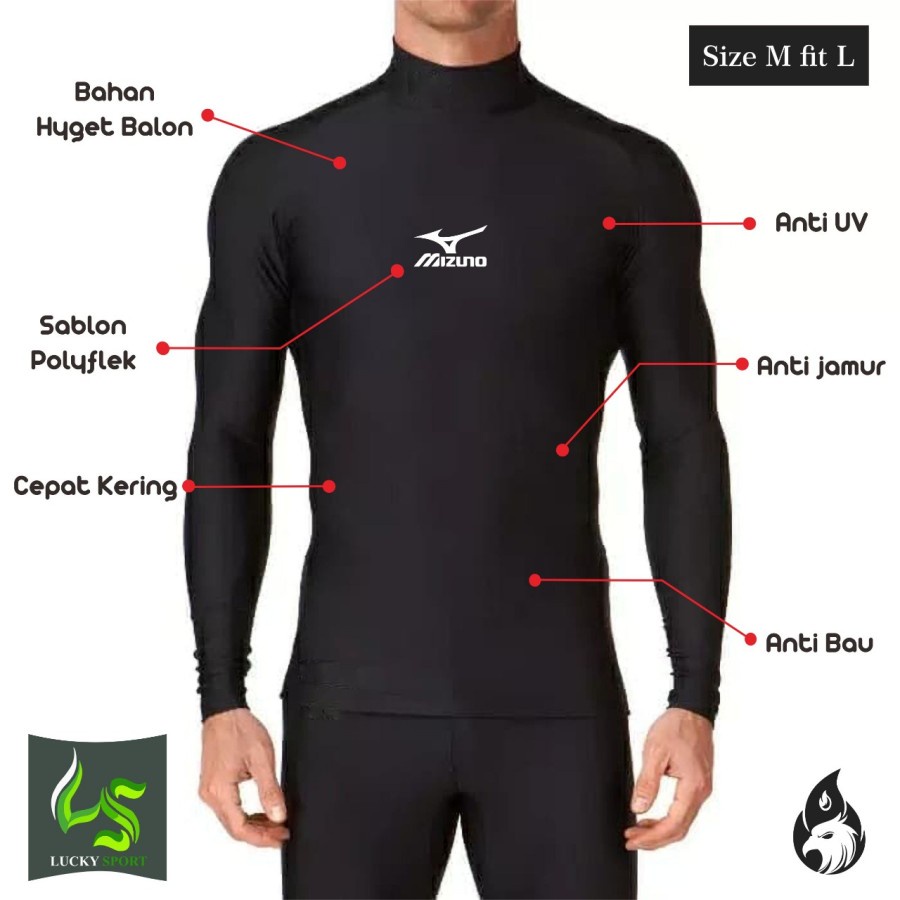 Baselayer Football Manset Lengan Panjang Thumbhole, Baju Olahraga Sepeda Lari Futsal Sepakbola Volly Running