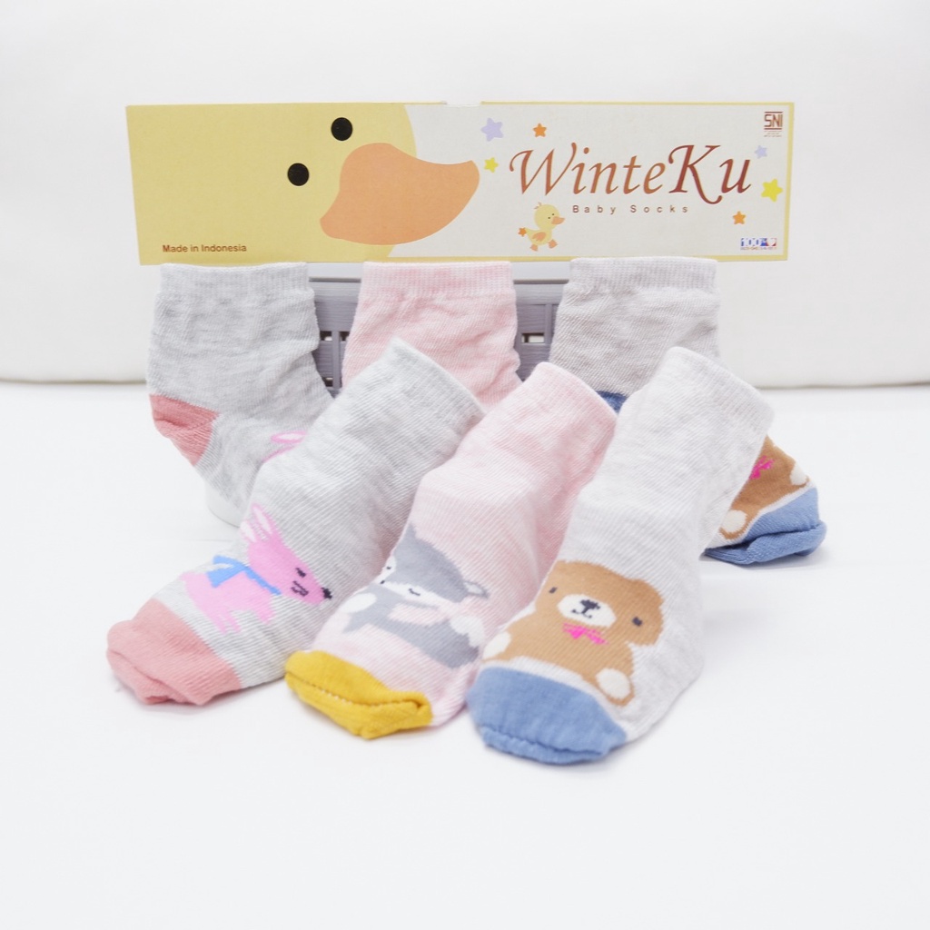 Kaos Kaki New Born isi 3pcs Winteku Animal's  Girl