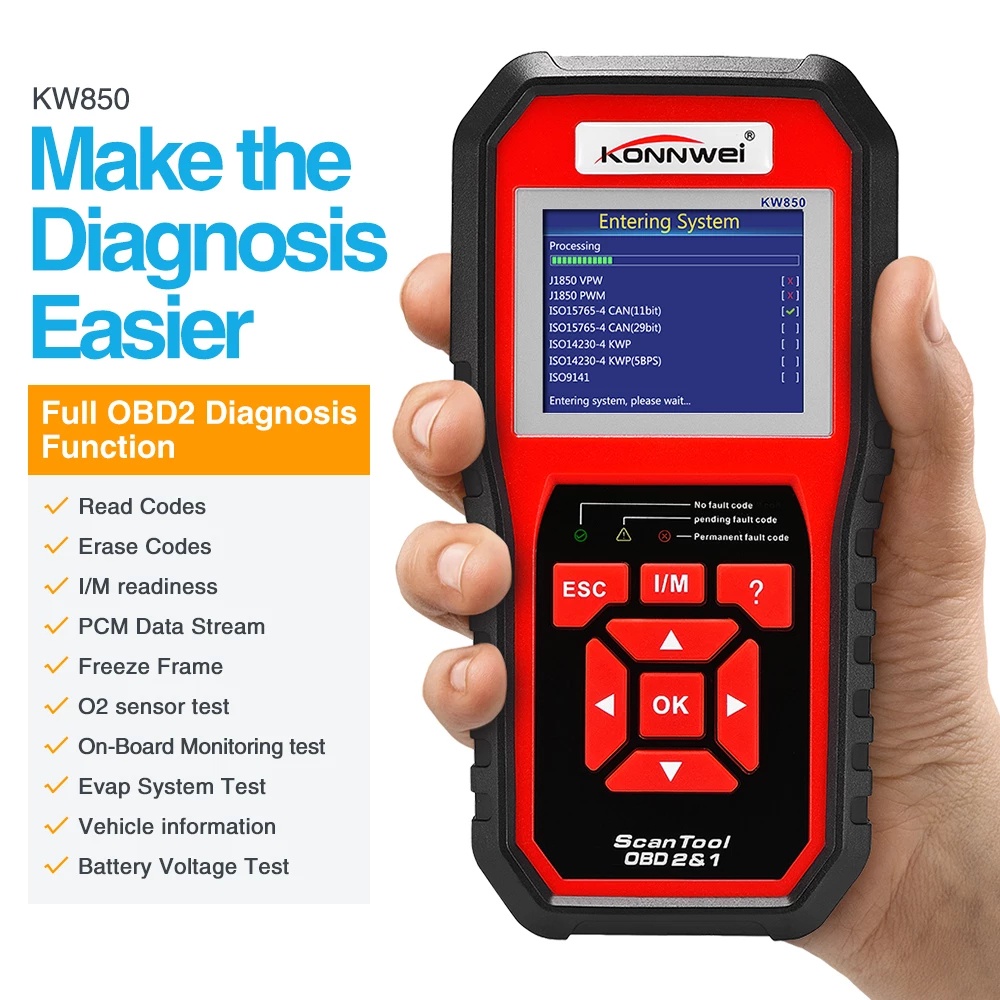 Original KW850 OBD2 CAN BUS Code Reader Scanner Multi-languages Full Function Auto Diagnostic Tool