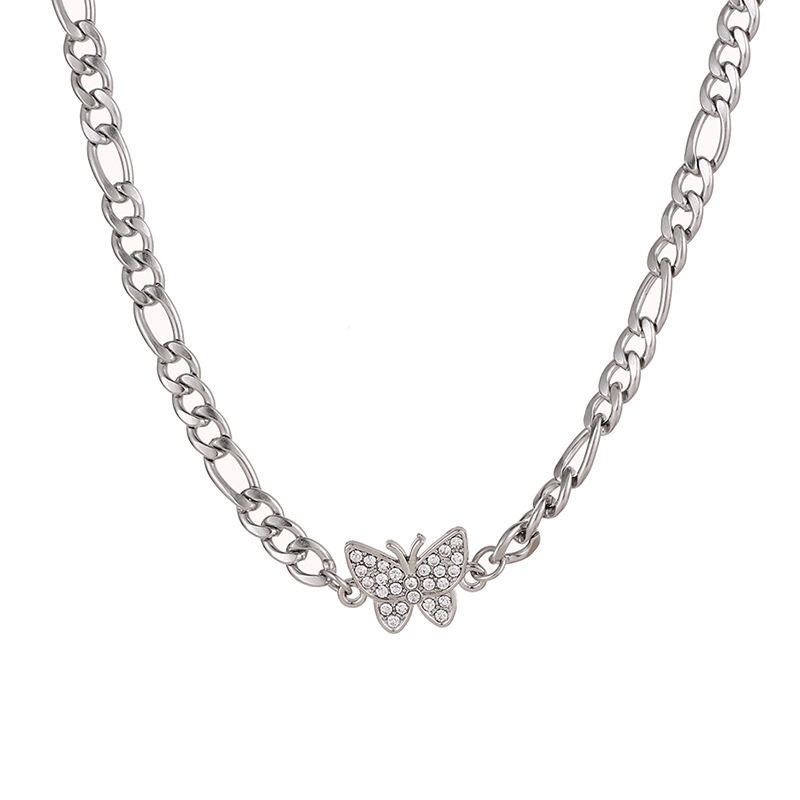 Kalung Choker,Rantai Silver Tebal Desain Kupu-Kupu,Hias Berlian ,Gaya Retro Korea,Untuk Wanita