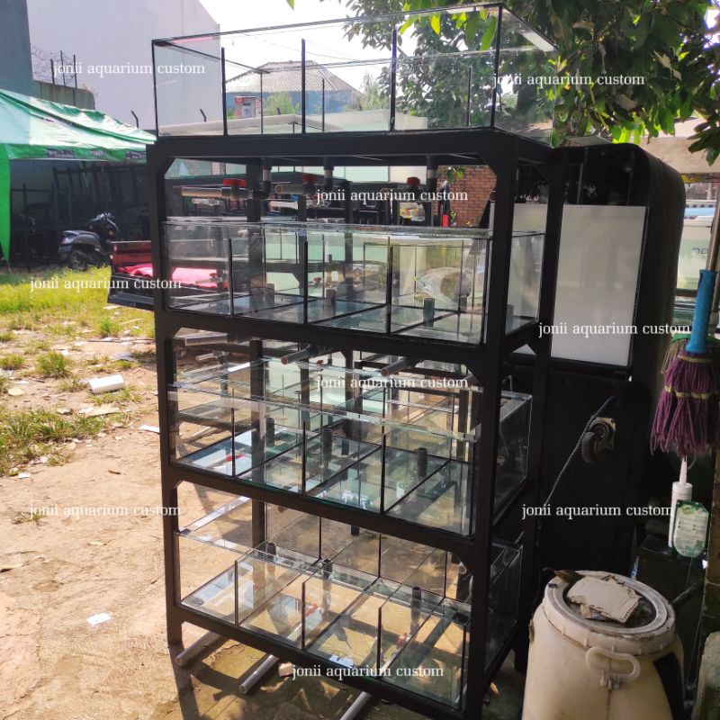 aquarium 100x50x25 8/5mm 4 kamar set pipa dan stop kran 4 susun