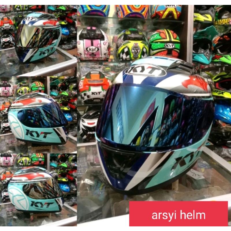 HELM KYT R10 MOTIP//KYT AQUA MARIN VISOR IRIDIUM BLUE//SILVER