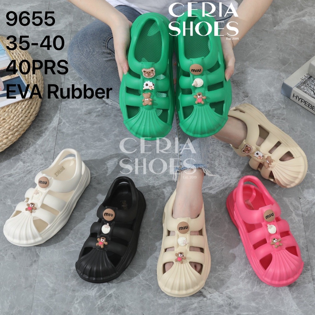 EVA Sandal Slip On Wanita Bahan Spons Super Lembut Ringan Sendal BALANCE Backstrap Rubber Empuk Sol Anti Slip include Jibbitz