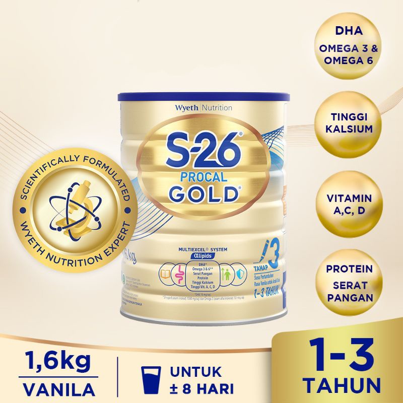 WYETH S-26 PROCAL GOLD TAHAP 3 1.6 KG SUSU PERTUMBUHAN ANAK 1 - 3 TAHUN S26