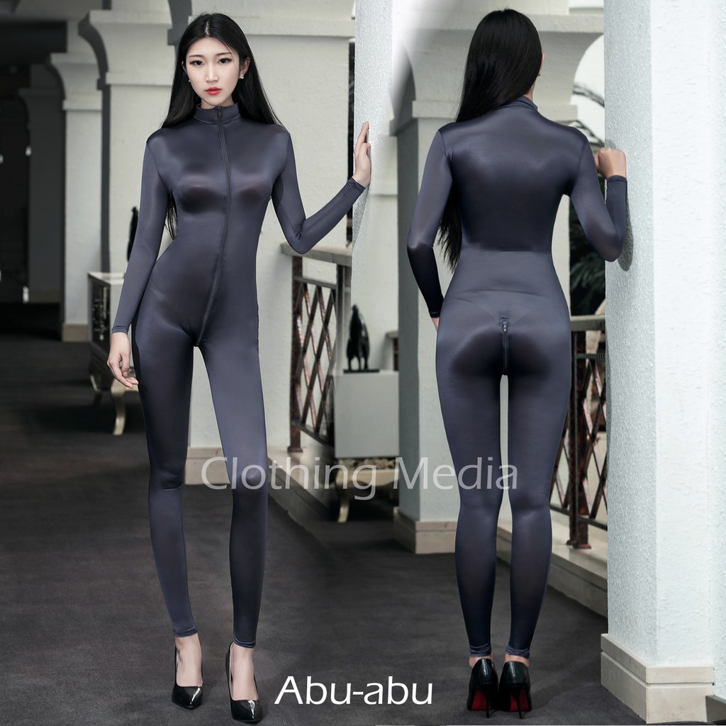 Full Bodysuit Shiny Premium Silky Halus Jumpsuit Glossy Transparan Zipper