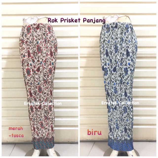 Rok Plisket Panjang RP007 Motif Batik Bawahan Sepan Prisket Warna Pink Ungu / Maxi Skirr
