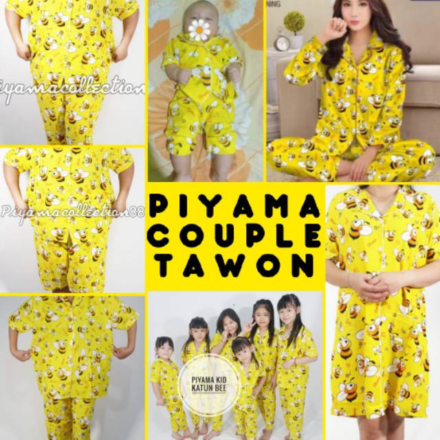 Couple piama katun tawon ibu dan anak 19 size